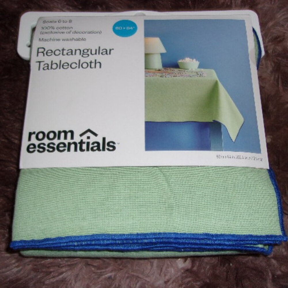 Room Essentials Light Green Tablecloth with Blue Trim 60x84